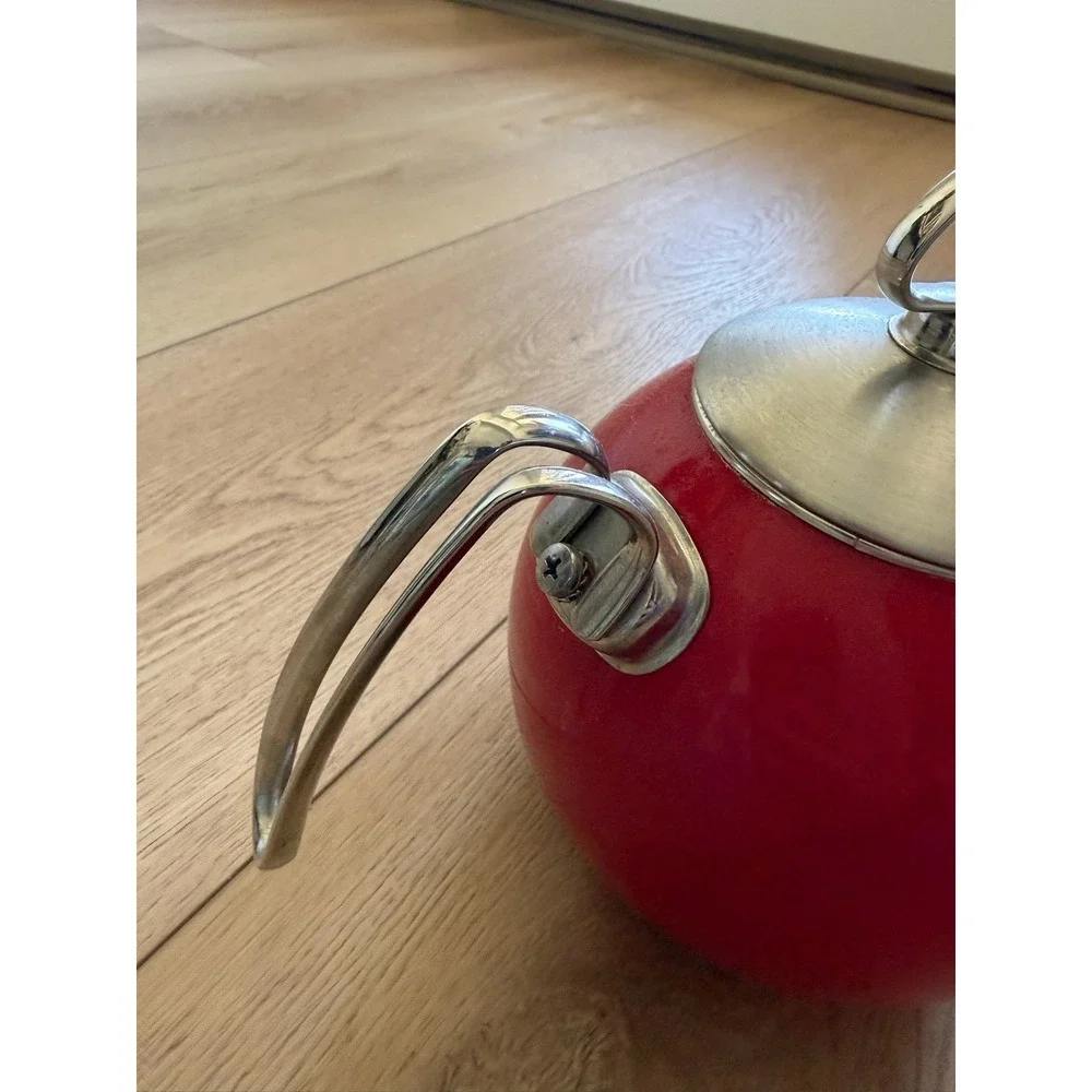 Vintage Chantal Red Enamel on Steel Spherical Tea‎ Kettle Stainless Handle